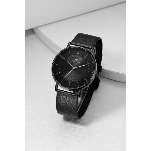 BRIGADA Men's Black Simple Business Casual Waterproof Quartz Wrist Watch - Picture 2 of 8